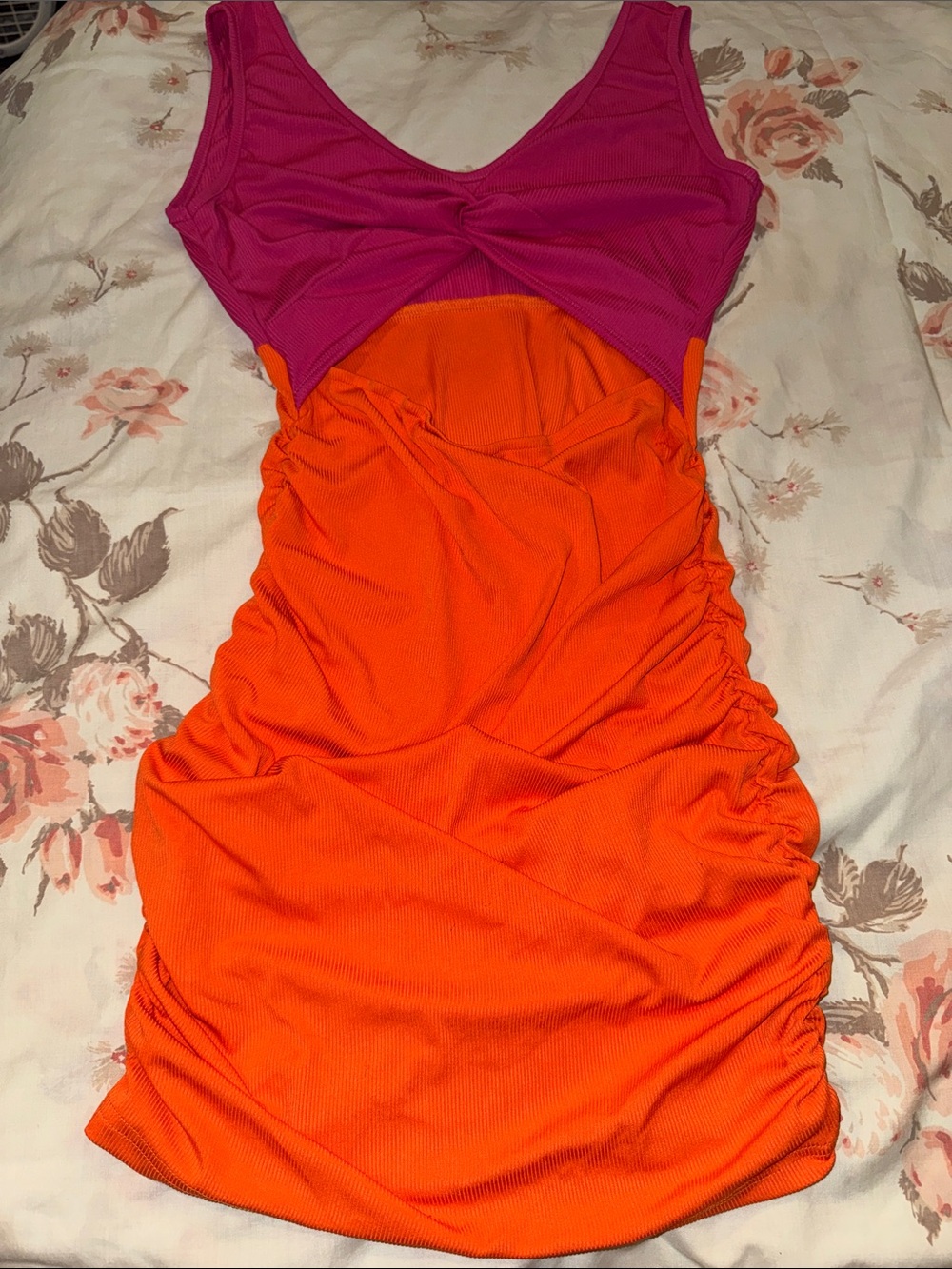 Colorblock Cutout Dress — Fuchsia & Orange